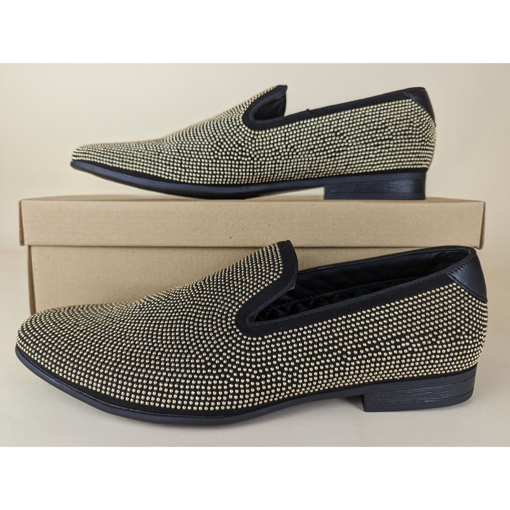 Steve Madden Mezmoryz Loafers Mens 9 Black Gold Studded Slip On Shoes NWB - Picture 2 of 14